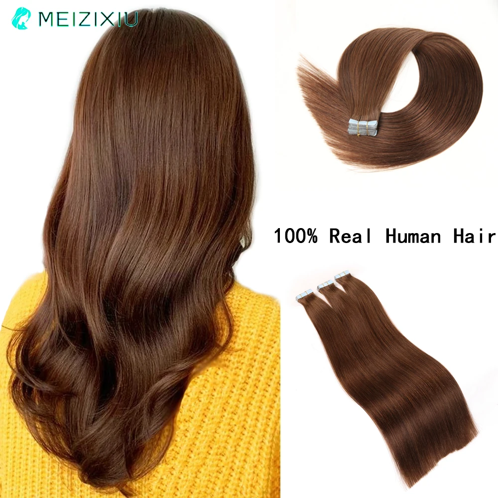 Blonde Brown Tape In Hair Extensions Invisible Remy Seamless Tape In Human Hair Extensions For Women Human Hair 12 to 24 Inch #4