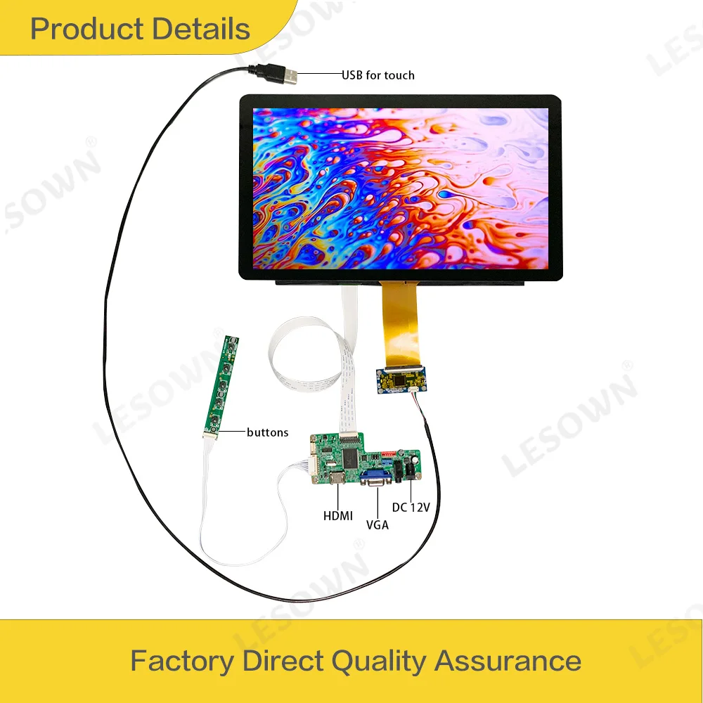 LESOWN 13.3 inch LCD Display Module eDP 30PIN HDMI VGA DC12V 1A 1920x1080 IPS Capacitive Touch Screen with Driver Board