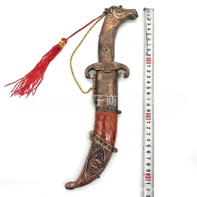 Cuchillo curvo con forma de cabeza de caballo de 32cm/12,6 pulgadas, adornos artesanales de Metal, espadas decorativas, colecciones de hojas sin cortar, exhibiciones de escritorio