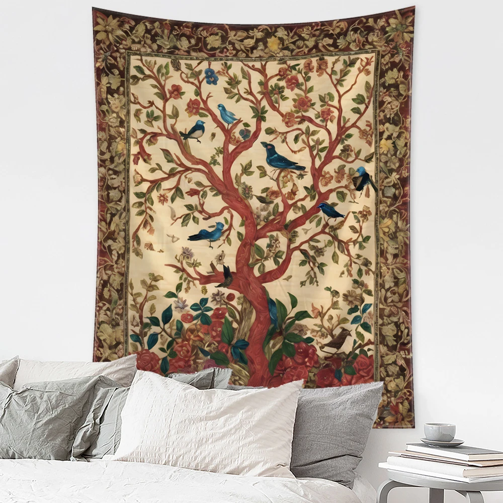 Abstract Flower And Bird Life Tree Tapestry Wall Hanging Wizardry Psychedelic Art Hippie Tapiz Bohemian Dormitory Home Decor