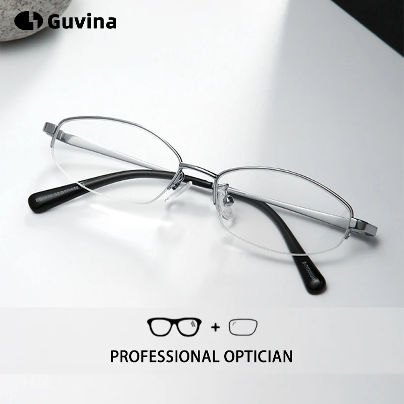 عدسات طبية بيضاوية نصف إطارات من التيتانيوم النقي للجنسين، حجب أزرق لأسلوب بسيط حديث قصر النظر #1