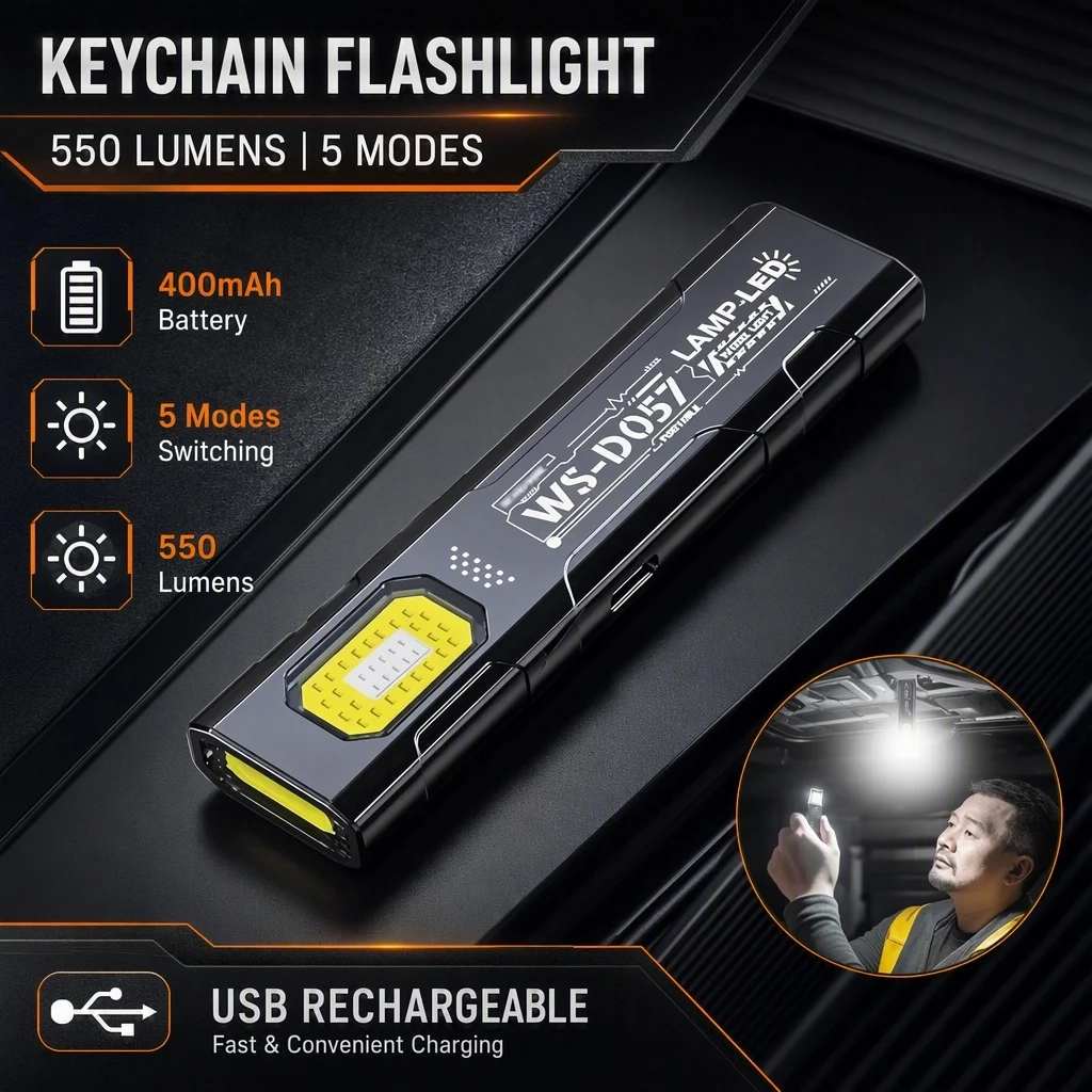 Outdoor LED Flashlight 550LM 5 Modes Portable Mini Torch with Hat Clip Magnet USB Rechargeable Pocket Lantern Flood Work Light