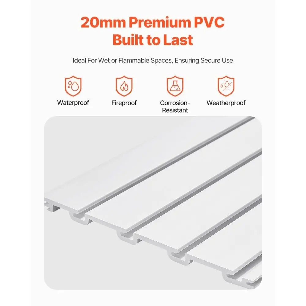 Biały panel ścienny z listew PVC do garażu, 8x4 stopy, modułowe rozwiązanie do przechowywania listew ściennych do organizacji i ekspozycji