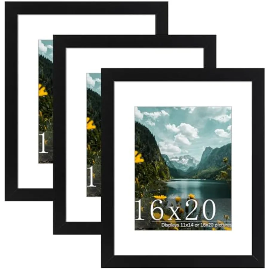 

16x20 Picture Frame 3 Pack Poster Frame Display Poster 11 x 14 with Mat or 16 x 20 without Mat for Horizontal or Vertical Wall