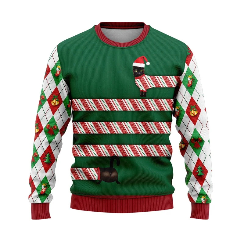 

Cat Ugly Christmas Sweater Pet Mens Sweater Xmas Autumn Holiday Crewneck Sweatshirt Kawaii Cats Graphic Sweatshirts Unisex Tops