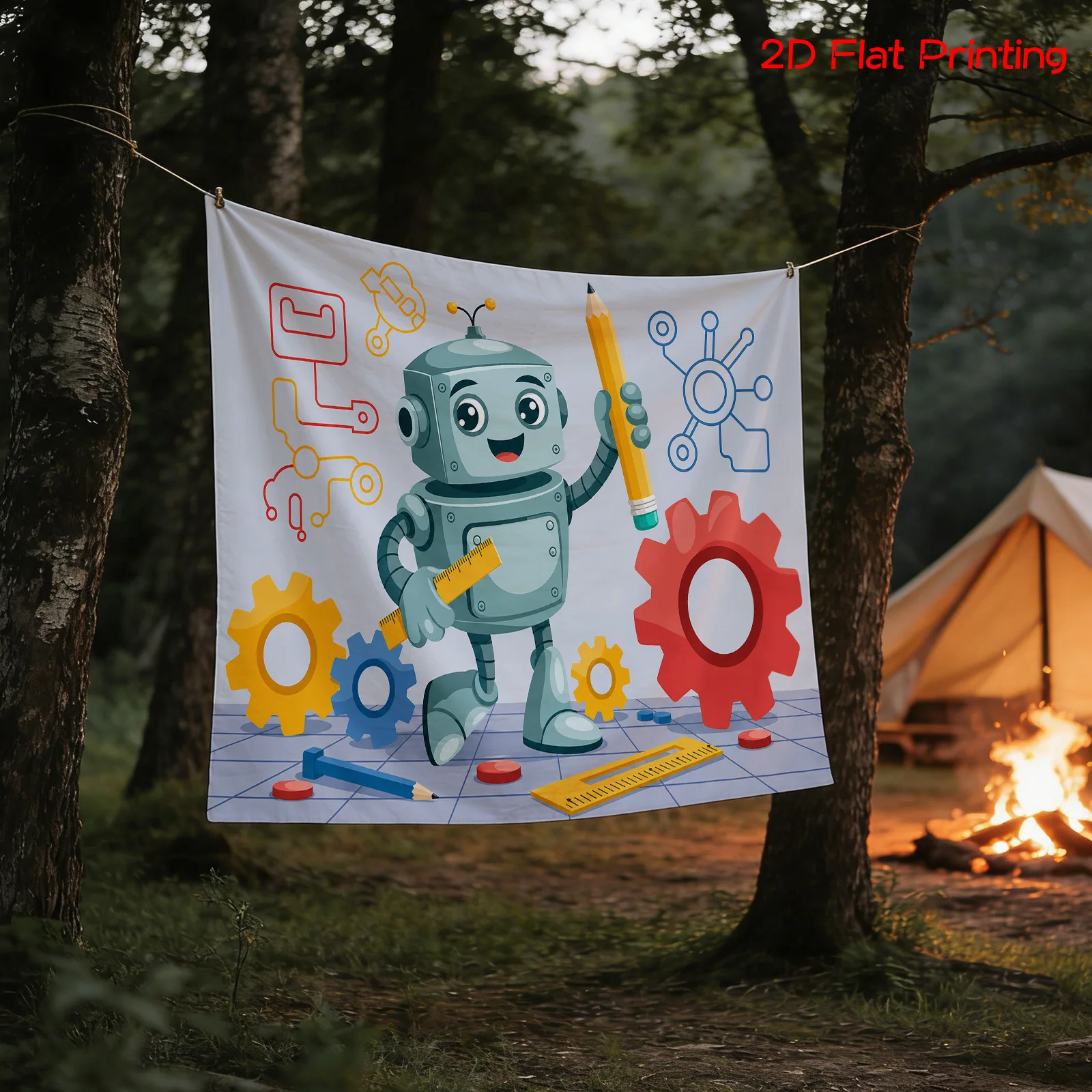 Modern Robot Blueprint Tapestr - Science Nursery recension och pris