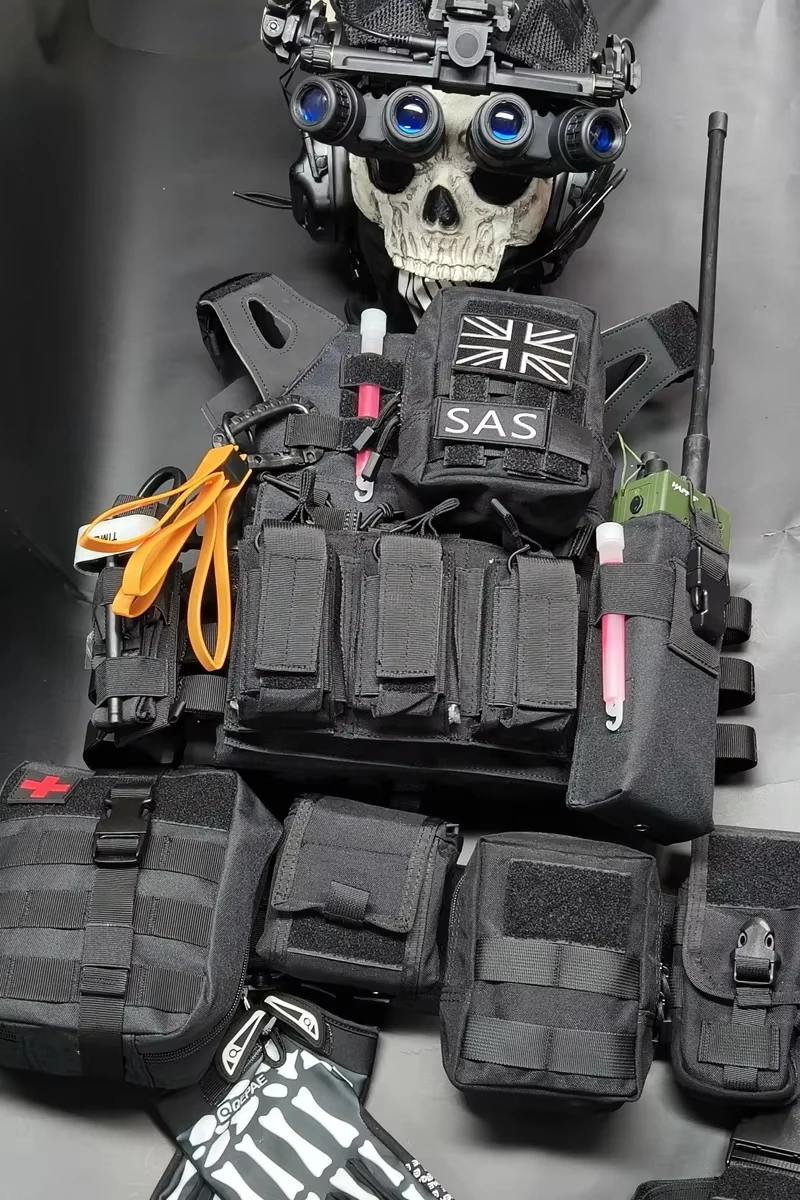 YCTAC COD Ghost Tactical Vest Set Airsoft MOLLE Chest Rig Combat Gear Kit with Helmet Belt for Call of Duty 19 Nightwar Cosplay