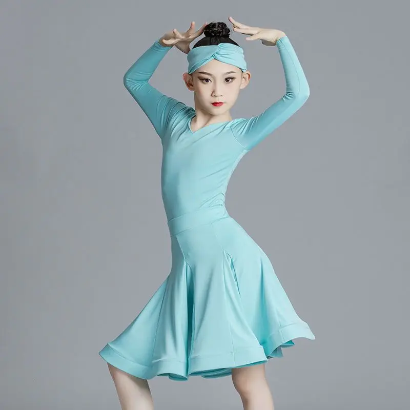 Vestido profissional de dança latina para meninas, traje de dança, saia grande, conjunto de 2 peças, novo vestido de competição