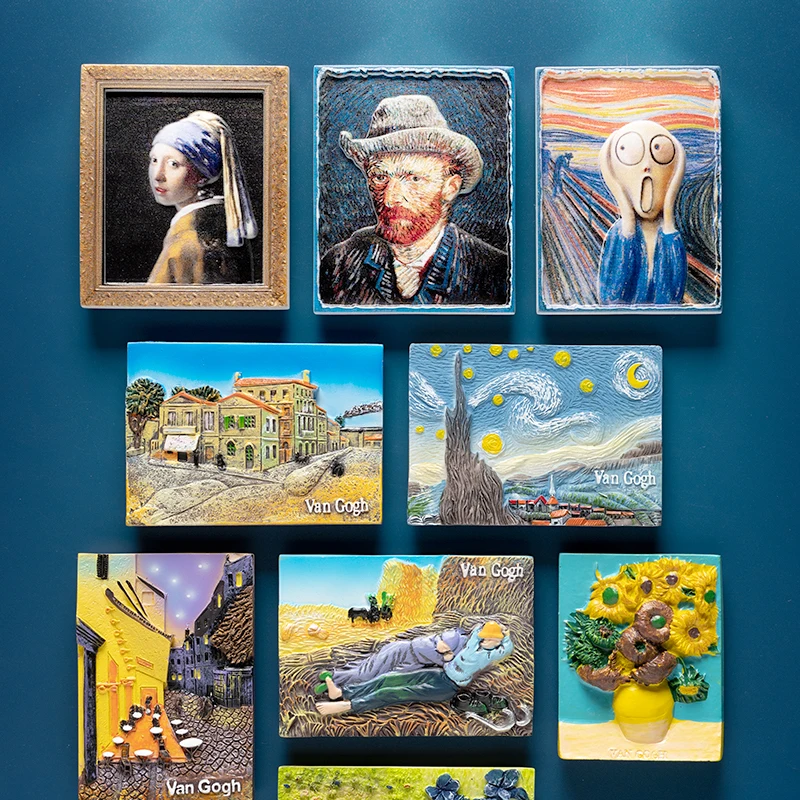 

Van Gogh Starry Sky Oil Painting Refrigerator Magnetic Stickers World Literature Pattern Refrige Stikers Home Decration Srickers