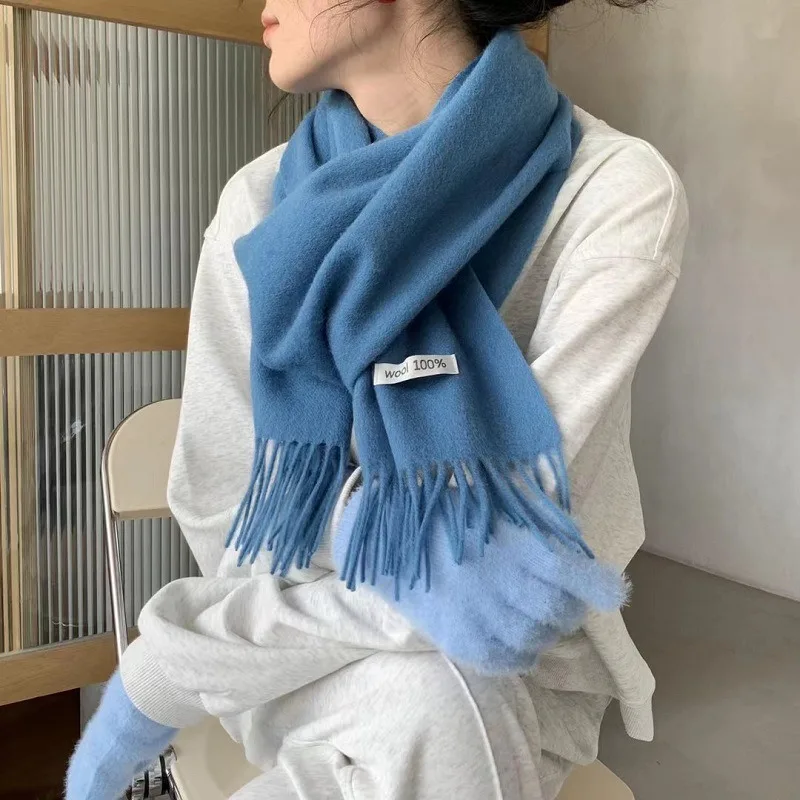 Quality Cashmere~ 100% Wool Solid Color Scarf Women Man Winter Warm Neck Scarves with Tassel Shawl Luxury Cashmere Scarf Wrap