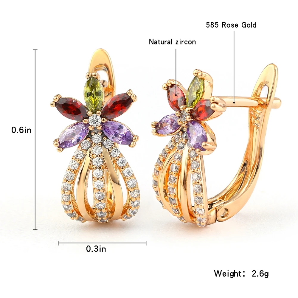 Harong Delicate Natural Cubic Zirconia Stud Earrings Colorful Stone Crystal Female Aesthetic Flower Earring Jewelry for Wedding