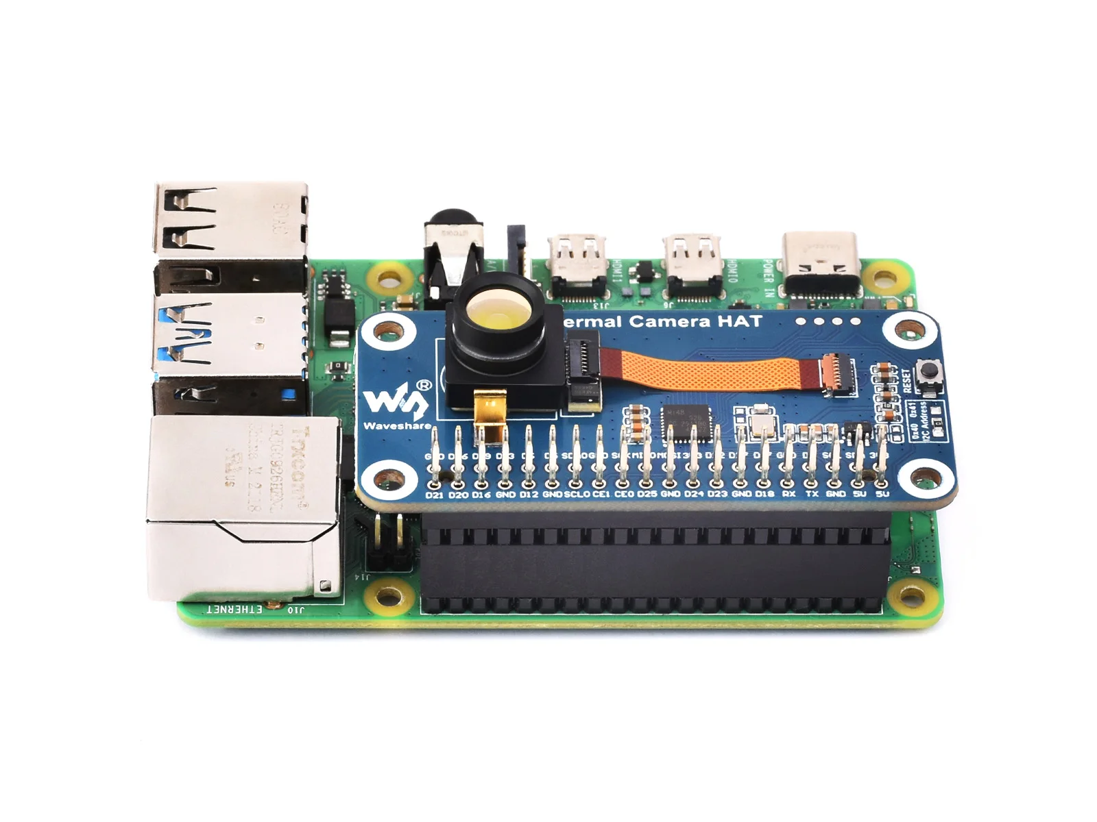 Waveshare Long-wave IR Thermal Imaging Camera Module, 80×62 Pixels, 45°FOV, Available With 40PIN GPIO Header Or Type-C Port