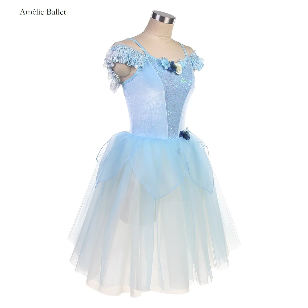 24023 Off Shoulder New Ballet Costumes Sky Blue Velvet Romantic Ballet Tutus Girls and Women Stage Performance Dance Skirts