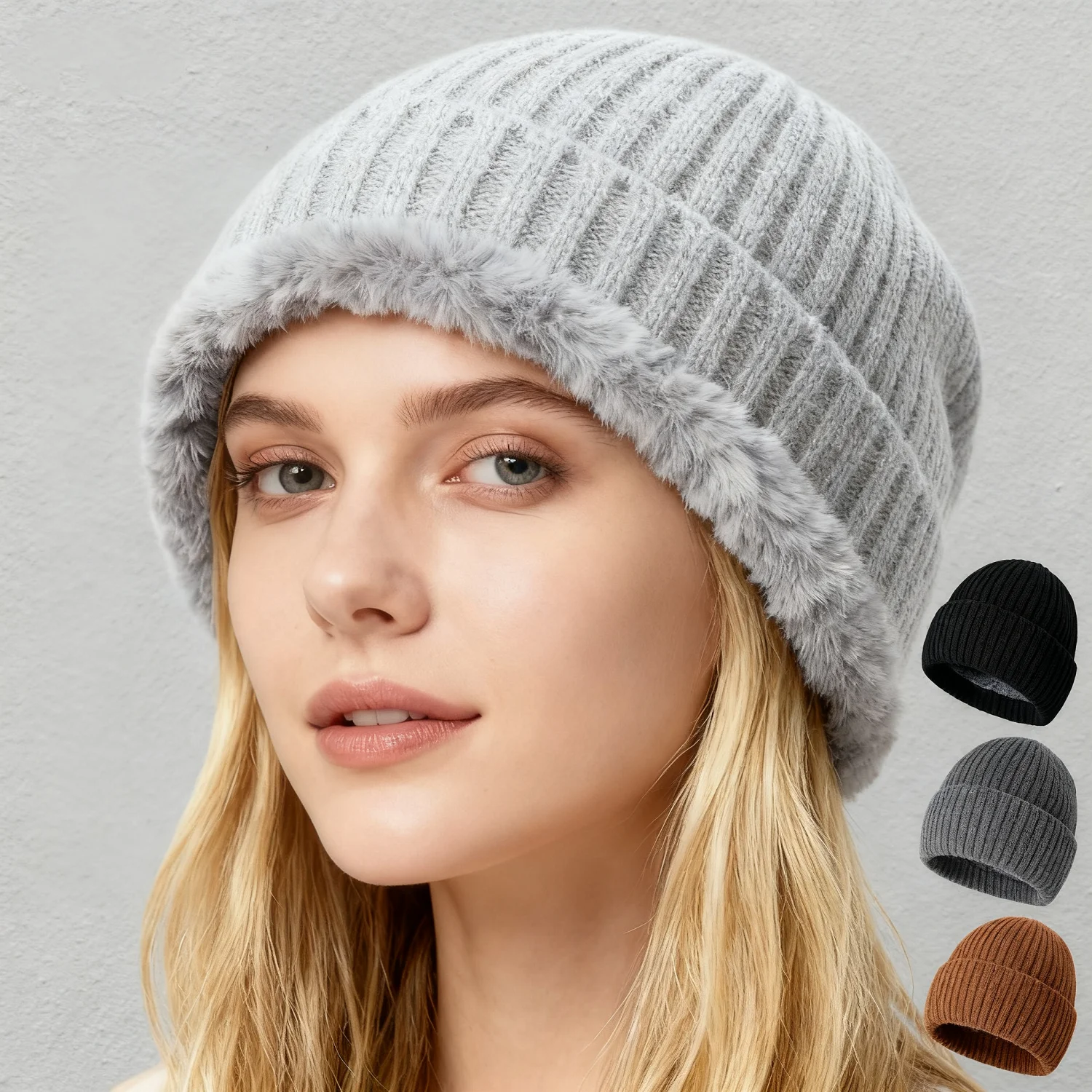 

Вязаная шапка женская корейская мода однотонные уличные теплые шапки универсальная повседневная эластичная удобная кепка 2025 новинка