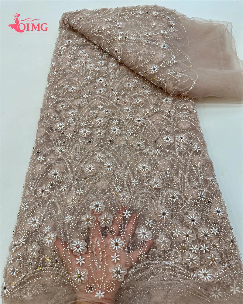 Wysokiej klasy luksusowa z francuskim haftem ciężka tkanina koronkowa pana młodego afrykański nigeryjski z cekinami i kamieniami szlachetnymi na suknię ślubną