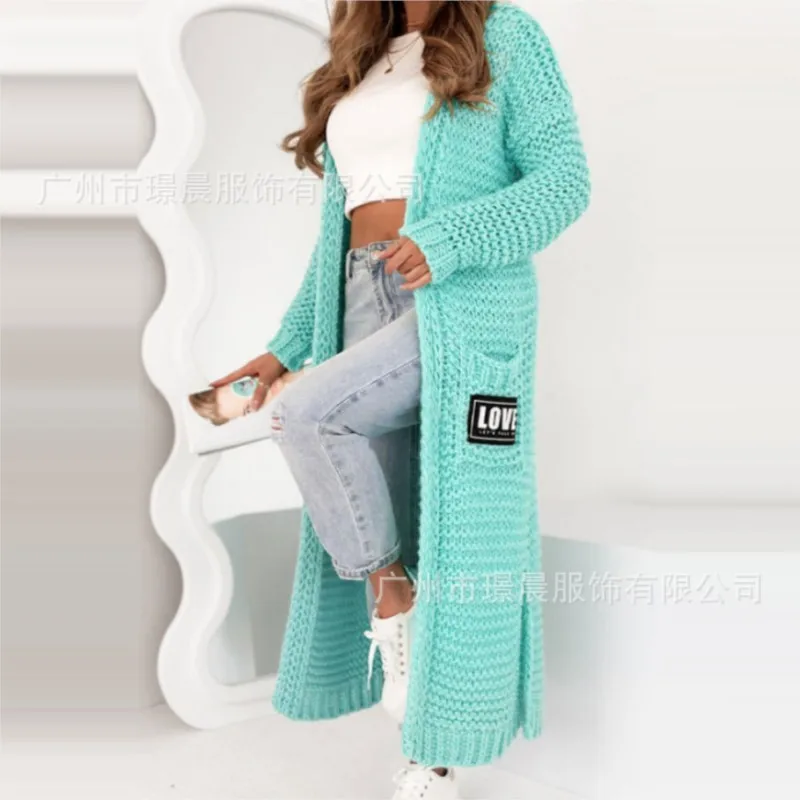

Fashion Casual Sweater Cardigan Long Coat 2025 Knitted Solid color Open-Front Cardigan Thick Knitwear with Pocket Winter Coat