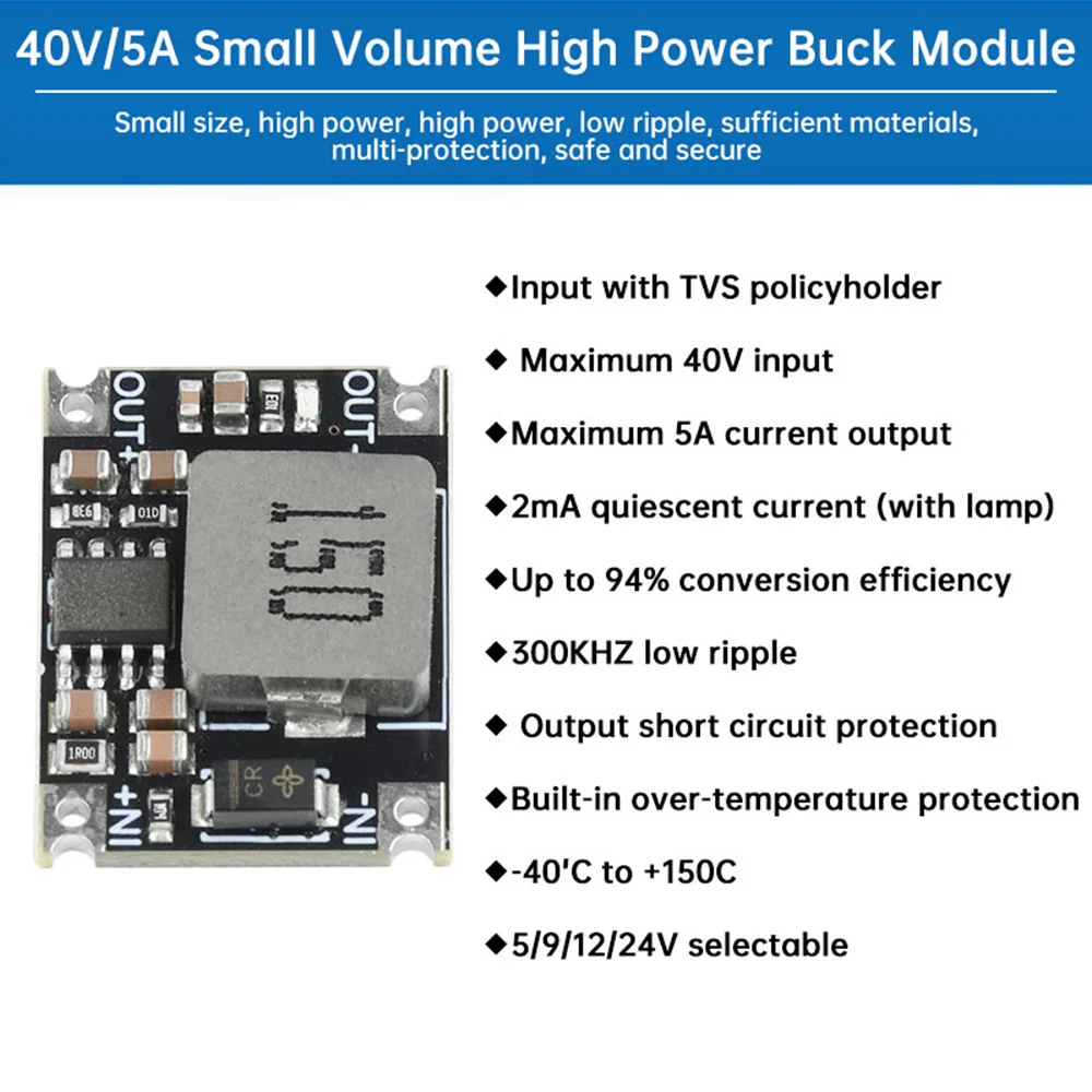 DC-DC Buck Power Supply Module Adjustable Buck Converter 6V-40V To 3.3V 5V 12V 5A Short Circuit Over Temperature Protection