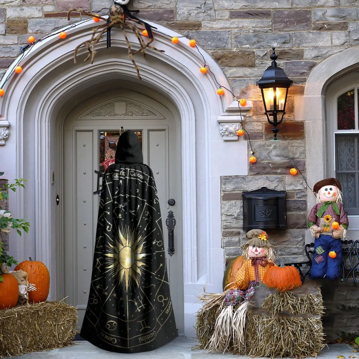 Roda de horóscopo com signos do zodíaco, capa longa com capuz, fantasia medieval de bruxa, capa cosplay, festa de halloween, adulto, unissex