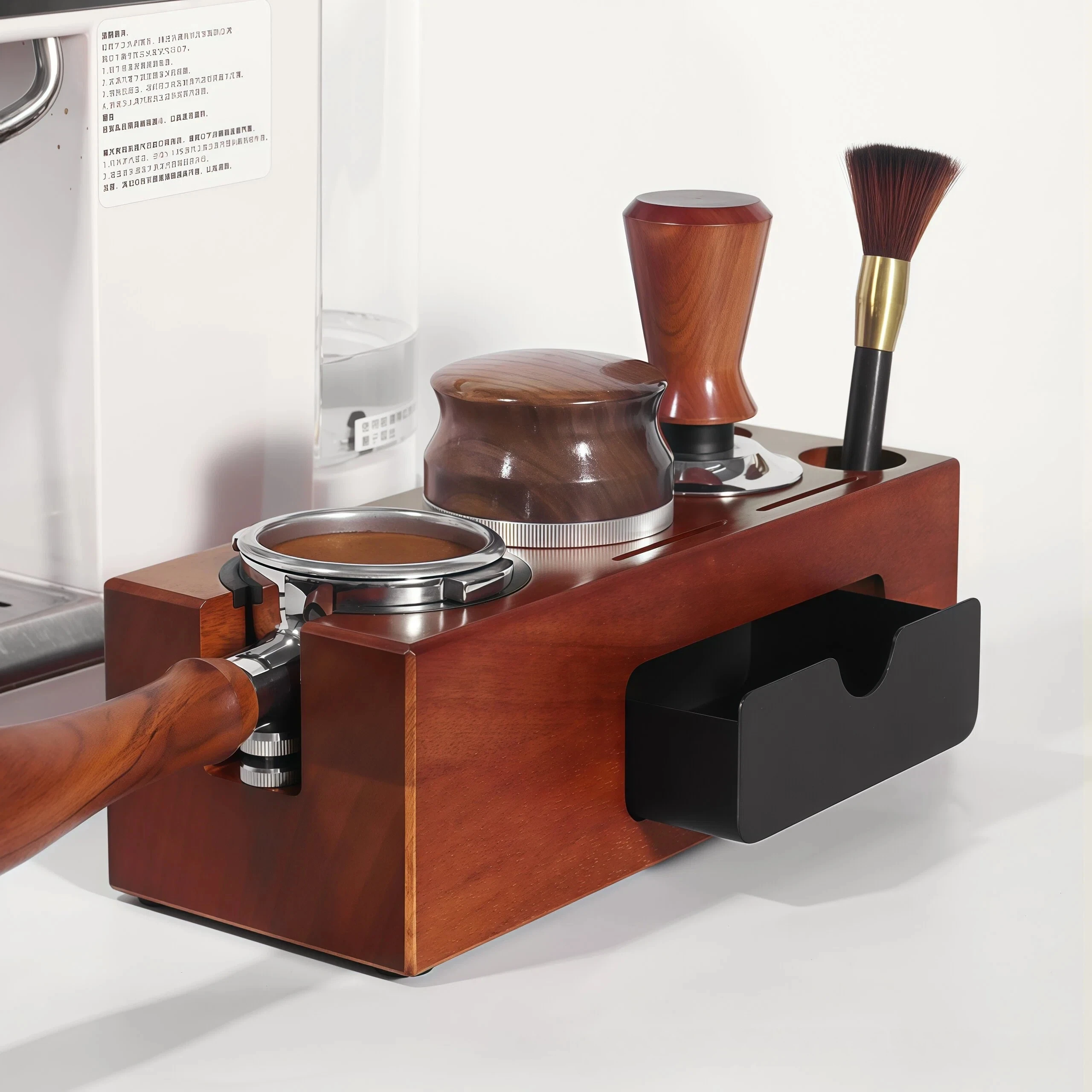 Universal Red Shadow Wood Coffee Pot Frame 51/53/58mm High-Quality Solid Wood with ABS Gasket Base Barista Accessories