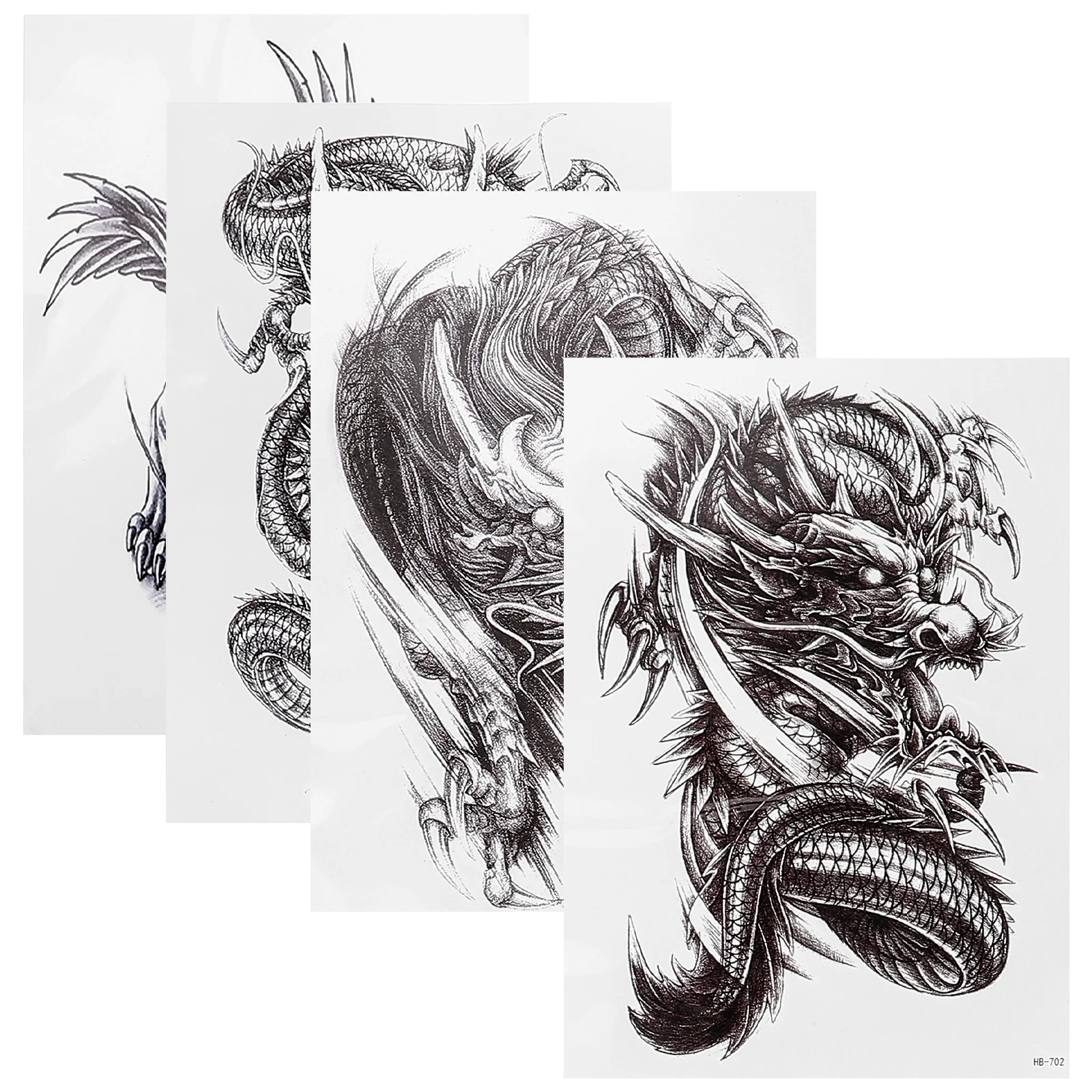 

4 Sheets Tattoo Stickers Temporary Tattoo Fake Tattoo Unique Dragon Tattoos Decals