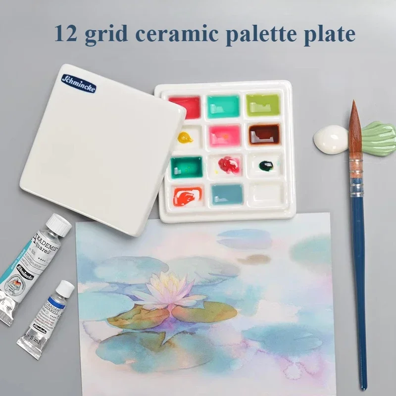 12 Grid Ceramic Palette Square with Cover Acrylic Watercolor Dye Sub-package Box China Draw Dyeing Gouache Match Color Art Tools