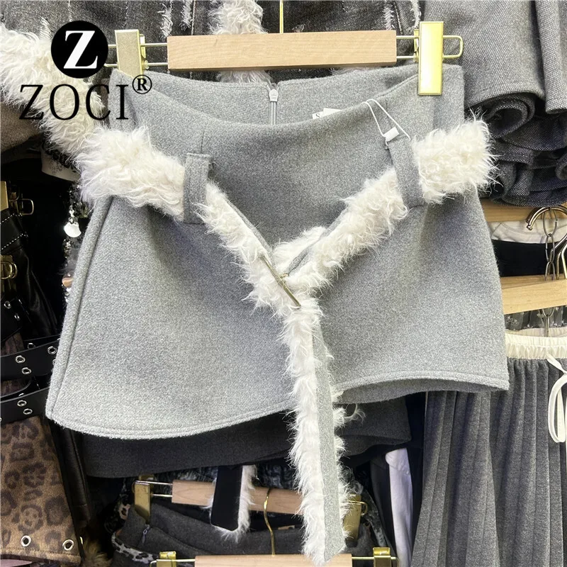 [ZOCI] Sweet Cool Hot Girl Half Length Women Hairy Belt, Slim Fit, Irregular Skirt