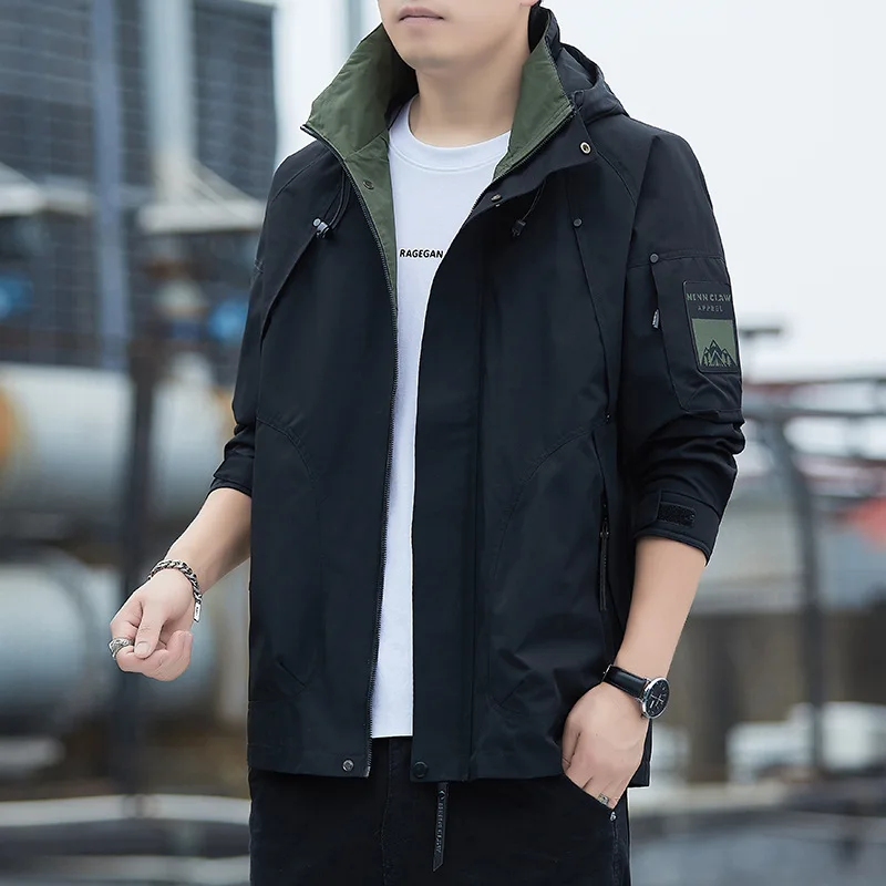 

Spring and Autumn Men's Autumn Clothing New Ruffian Handsome American Tooling Outdoor Windproof Hooded Jacket Men's Fashion