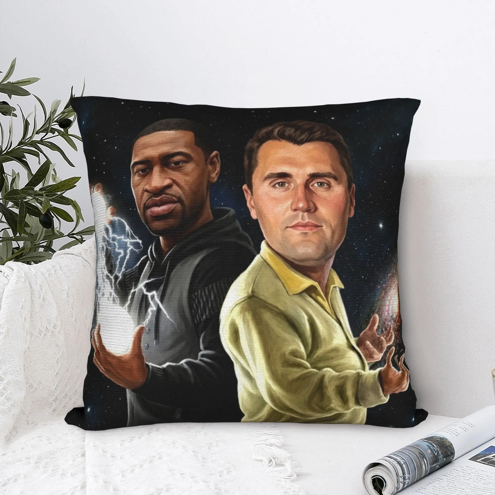 Charlie Kirk Galaxy Power Duo Meme Pillow Cover  Comfy Cushion Cover Vintage Pillow Case For Living Room Bed Chair