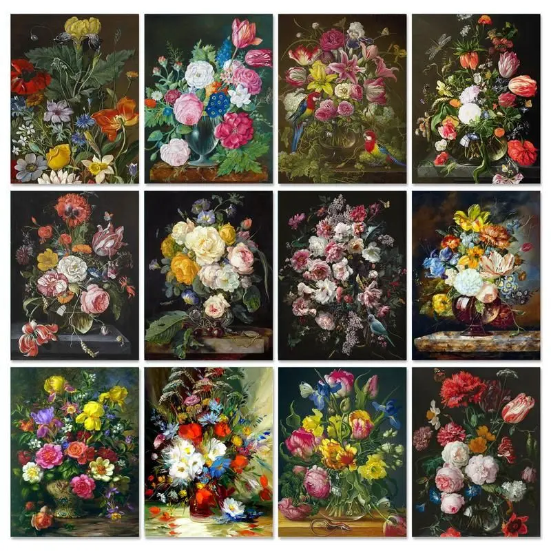 

GATYZTORY Vintage Flower Paint by Numbers for Adults DIY Acrylic Paints Canvas Painting By Numbers Arts Craft Kits Home Wall Dec