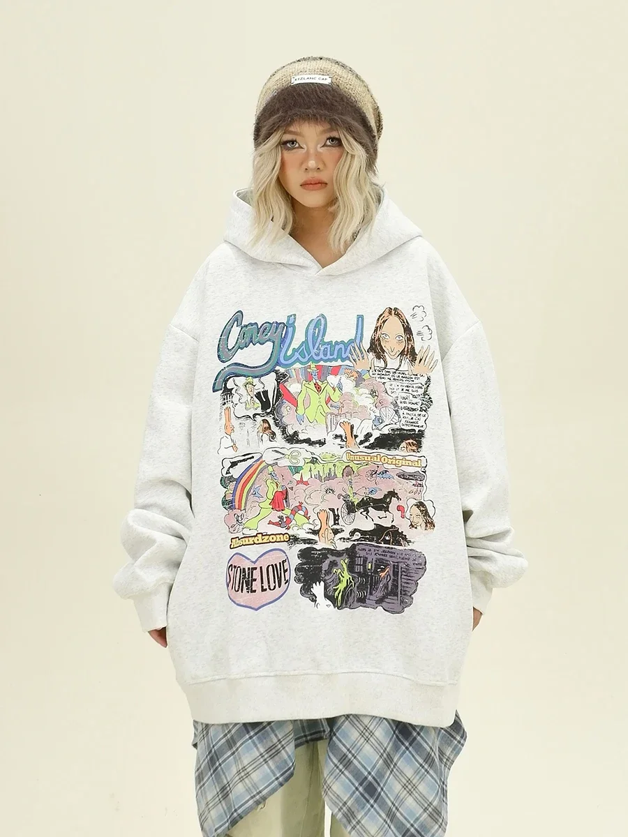 

Fun Cartoon Graffiti Hoodies Women's 2024 Autumn New Loose Bf American College Style Top