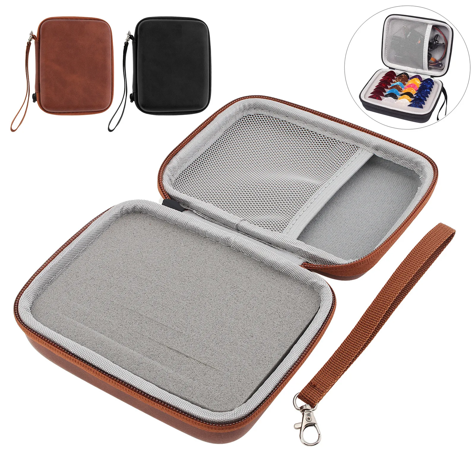 

Portable Guitar Pick Holder Case Box with Pick Slot Guitar Capo Tuner Strings Picks Storage Bag Large Capacity Protect Accessory