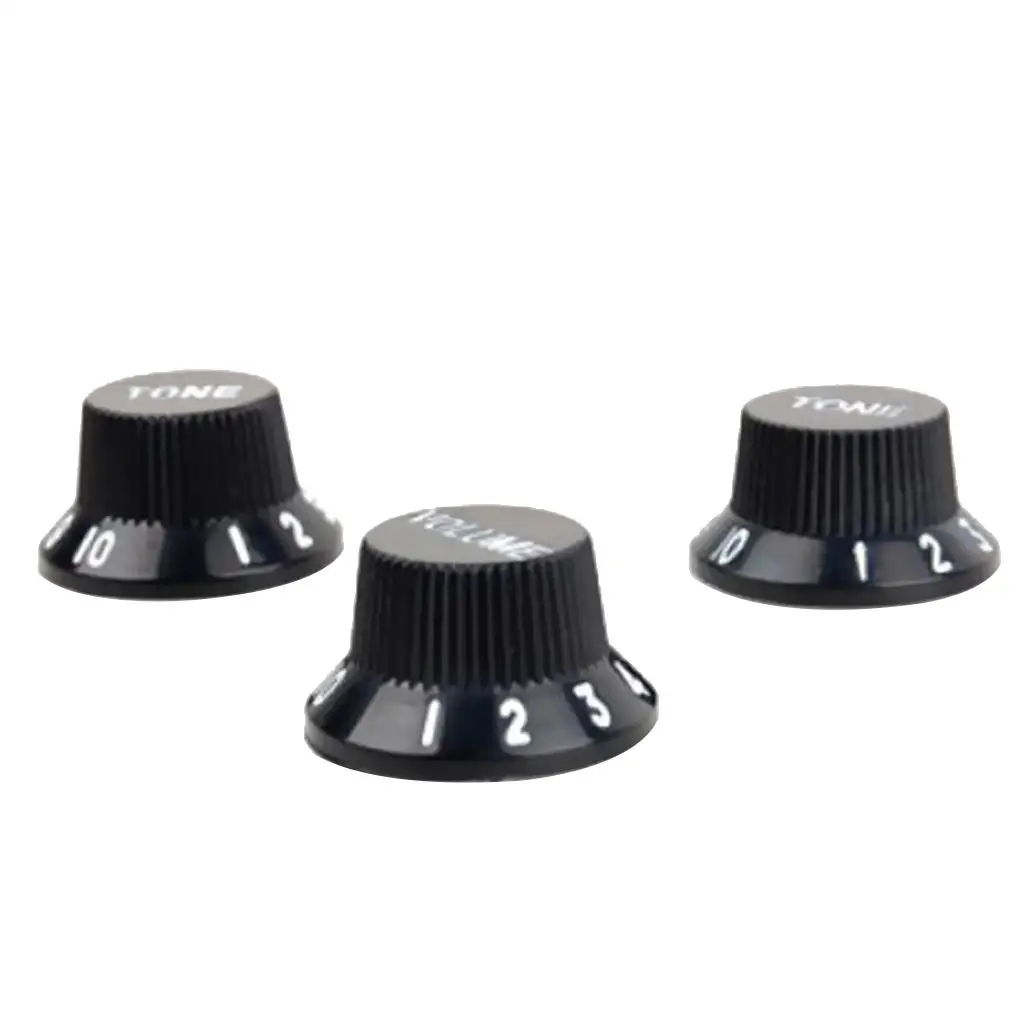 Plastic Set of 3 Black Speed Volume Tone knob w/ White Detail for Electric Pickup Guitar