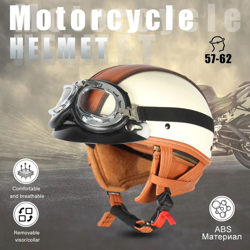 

UCHOOSE Vintage Half Face Motorcycle Helmet Motorbike Helmets Men Women Unisex Scooter Summer Helmet Black Brown