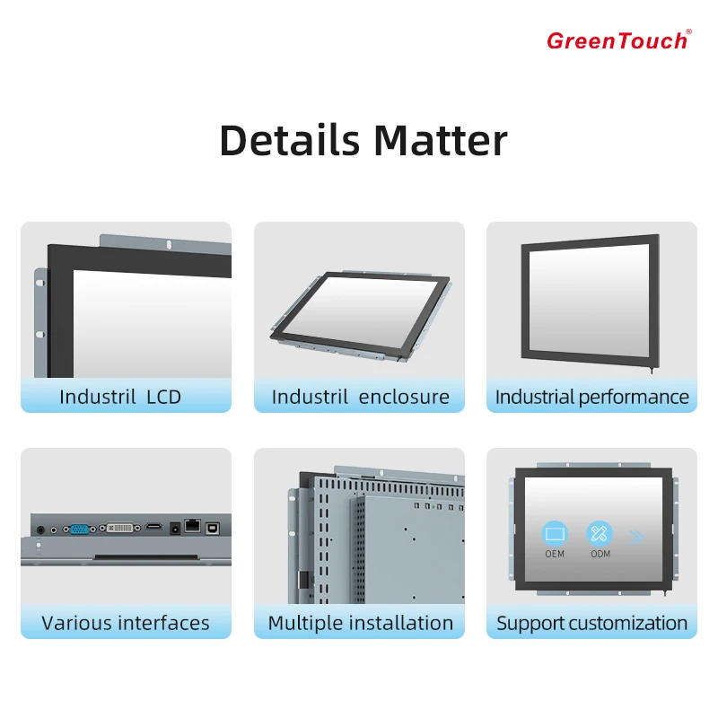 Custodia in metallo DP HD USB Open Frame 15" Monitor touch screen a infrarossi IR