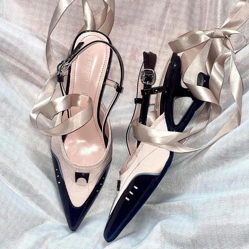 

2026 New Fashion Pointed Tip Sandals French High-end Cross-strap Heels Temperament Sexy Single Women's Shoes Sandalias De Mujer
