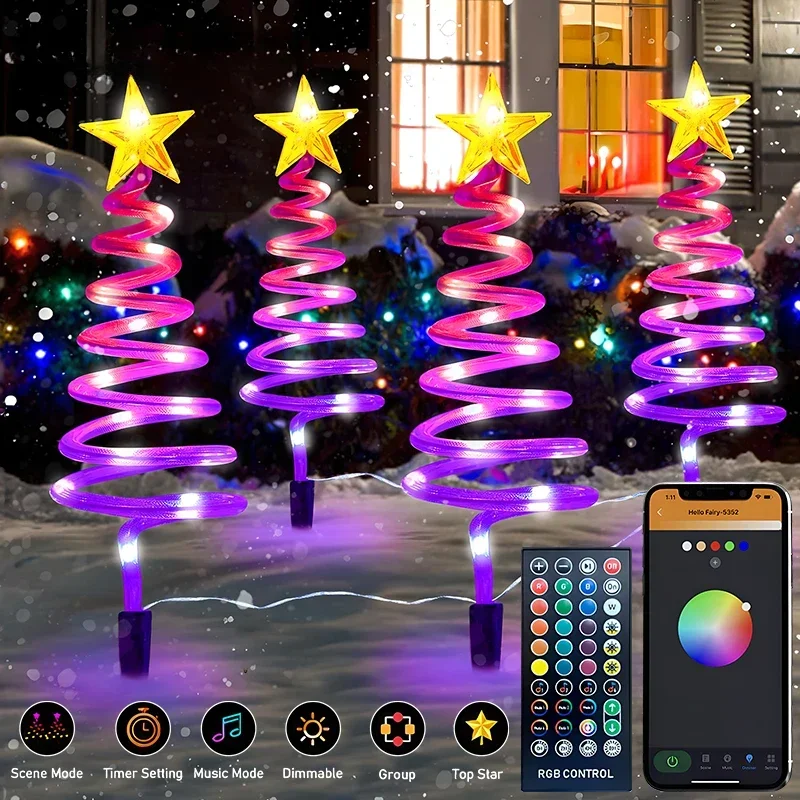 

LED RGB Pathway Lights APP Remote Control Spiral Christmas Tree Landscape Stake Lights for Garden Pathway Xmas Party Decoration