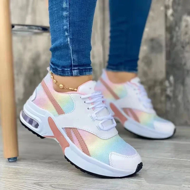 Ladies Sneakers New Lace Up Wedge Platform Shoes Ladies Single Shoe Outdoor Fashion Mesh Air Cushion Casual Sports Running Shoes