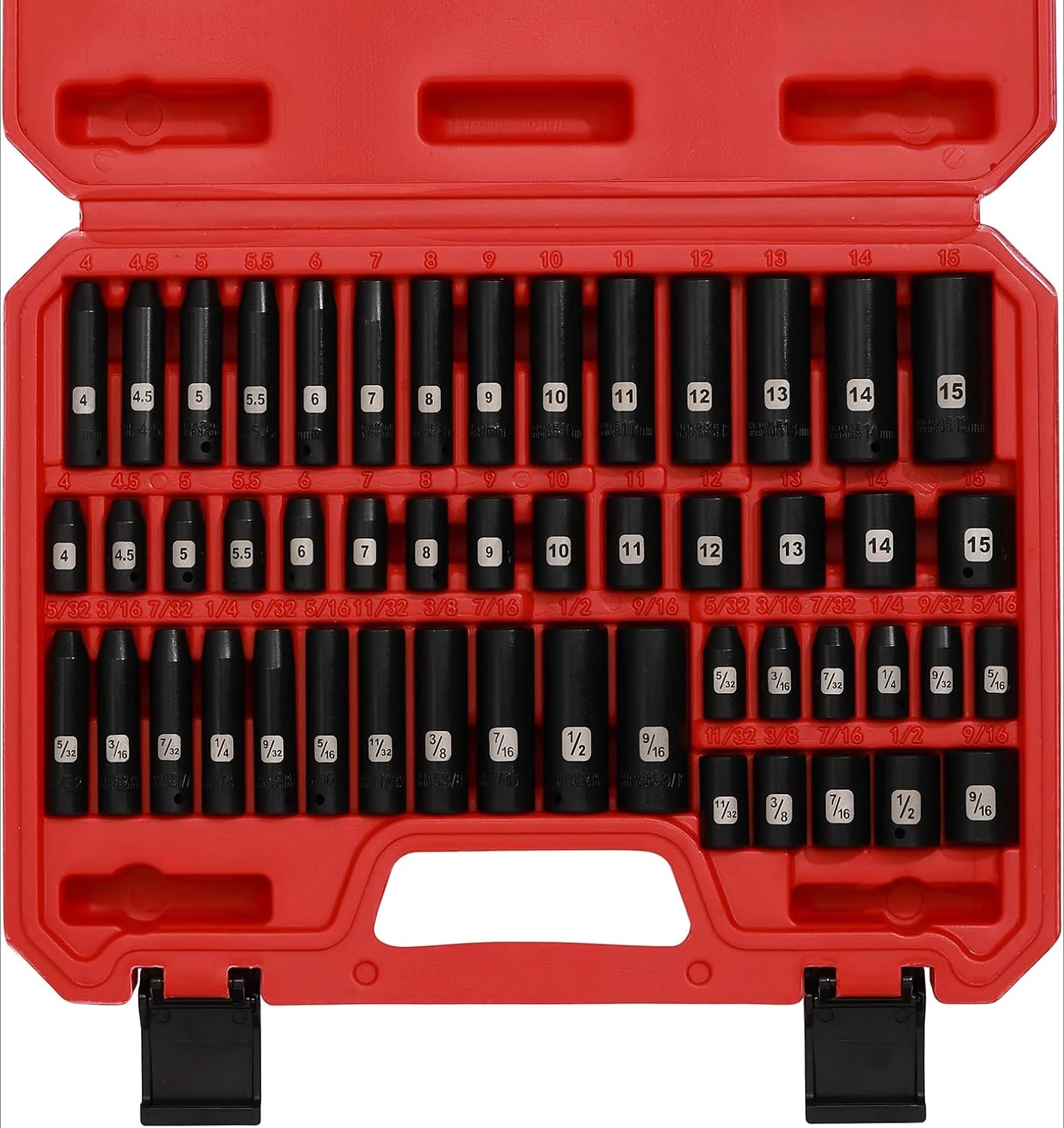 50PCS 1/4 Inch Drive Master Impact Socket Set,Metric/SAE,Deep/Shallow,6 Point,CR-V, 5/32 Inch - 9/16 Inch, 4mm - 15mm