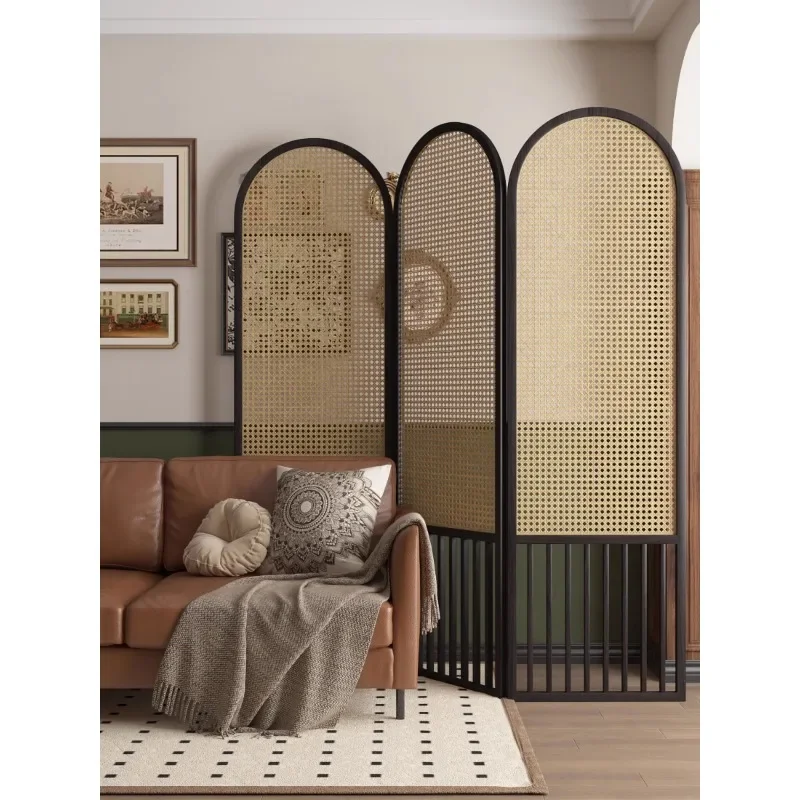 French rattan solid wood screen partition folding mobile customization simple modern restaurant tea room folding screen home occ