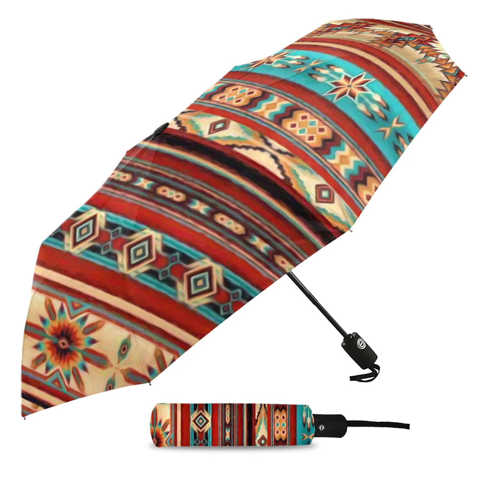 Bohemian Art Geometric Graphics Creative Umbrella Rain Women Automatic Three Folding Umbrellas Windproof Parasol Parapluie