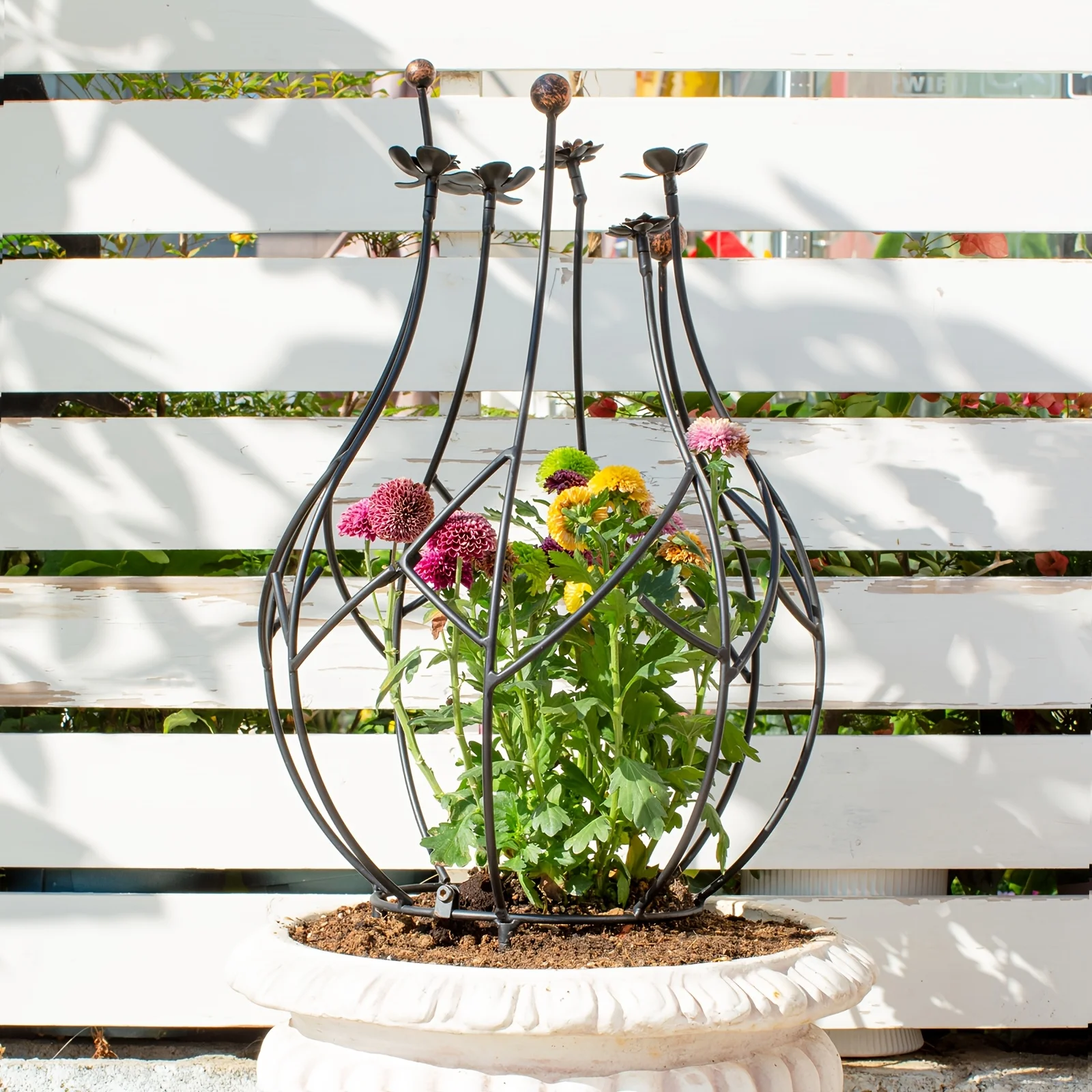 

Obelisk Trellis Garden for Climbing Plants | Iron Metal Outdoor Support 23x28 Inches with Golden Leaf Accent, Ideal for Rose Bush, Bougainvillea Vines, Potted Plants, Elegant Home Decor - MOUGIGI