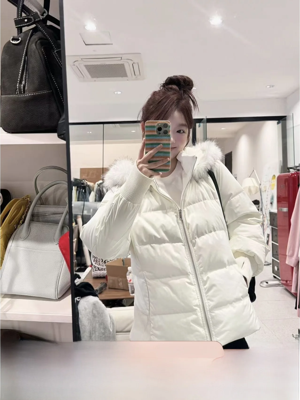 

Зимнее пальто JINGU Soft Heart Bread с капюшоном, большим меховым воротником, теплой верхней одеждой, повседневное, из полиэфирного волокна, белое, с наполнителем из пуха.