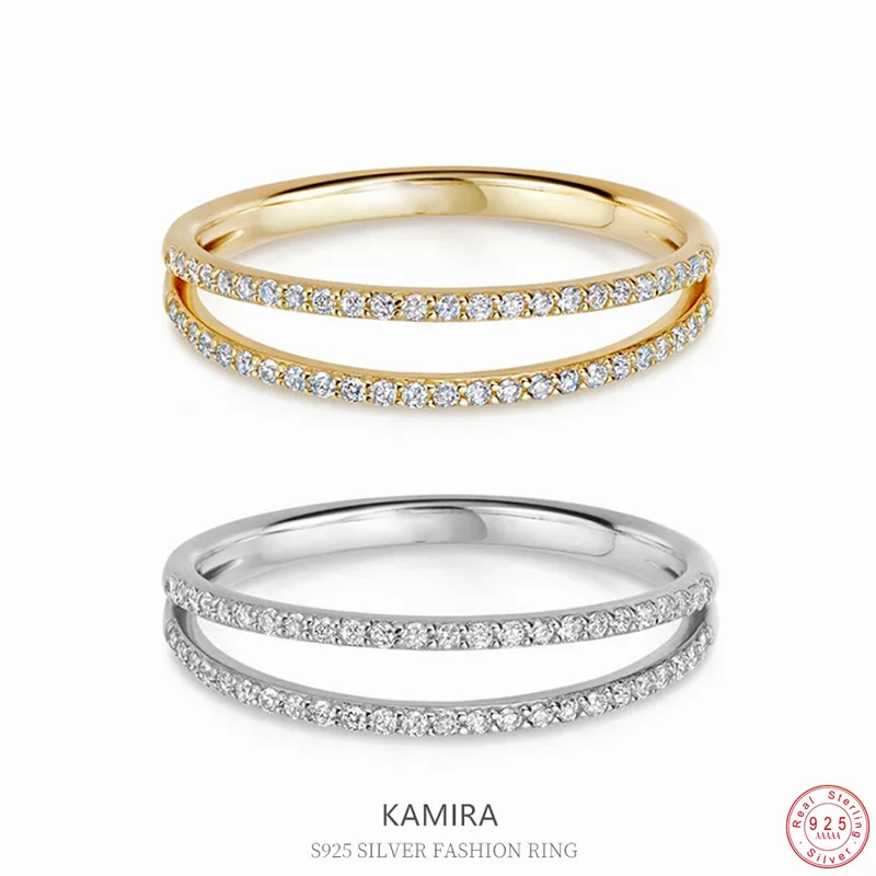

KAMIRA 925 Sterling Silver Simple Fashion Double Zircon Rings for Women Party Cocktail Party Daily Assorted Jewelry Accessories