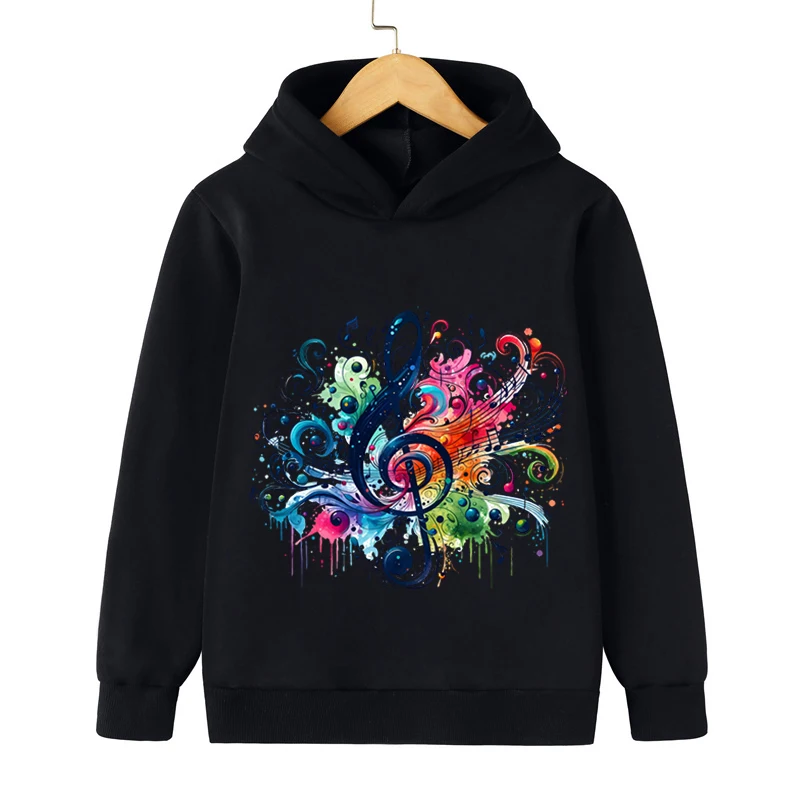 Music Notation Graphic Watercolor Print Boys Girls Sweatshirts Casual Fashion Pullover Music Note Hip Hop Kids Clothing Hoodie