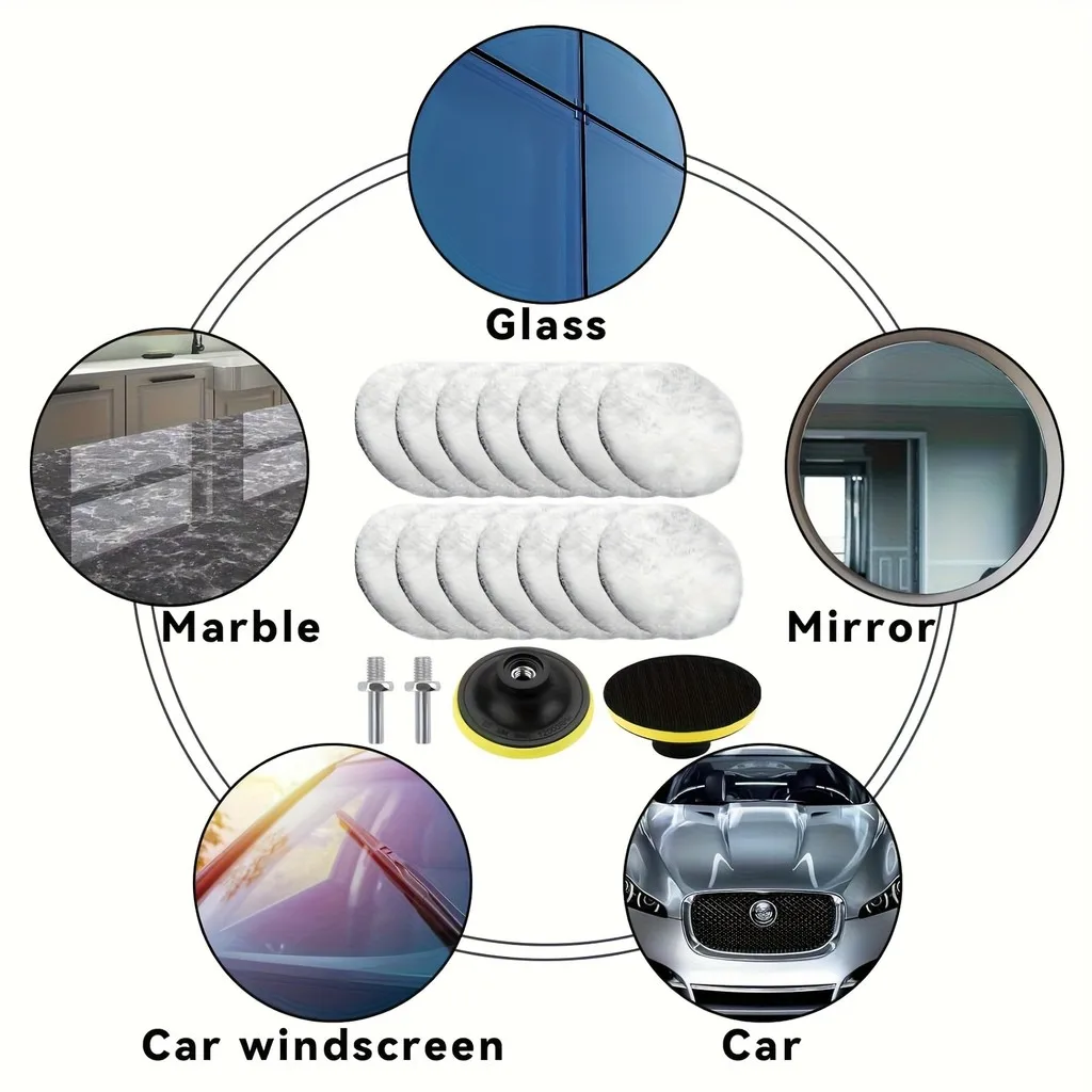 Kit de polimento com gancho e laço de 3 polegadas, 18 peças – com adaptadores M10 e para furadeira, resistente para carro, barco, móveis