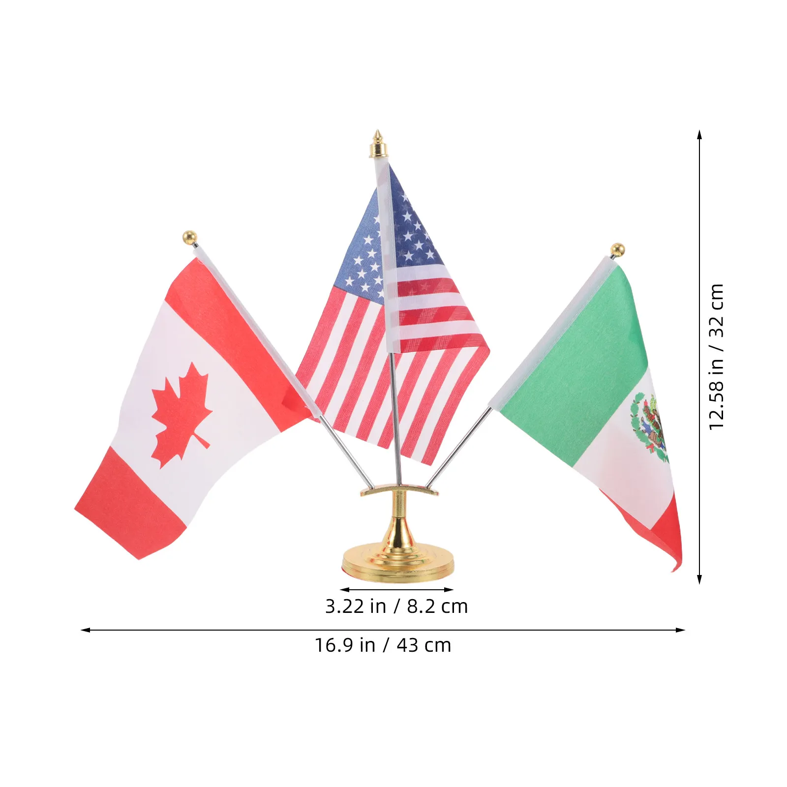 Desktop Flagpole Stand Set with USA Mexico Canada National Flags Metal Base for Office Table Display