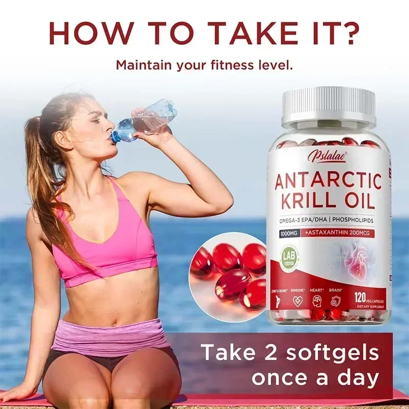 

Antarctic Krill Oil - Supports Brain,Cardiovascular,Joint,Eye & Skin Health - Omega-3 EPA, DHA, Astaxanthin -30/60/120 Capsules