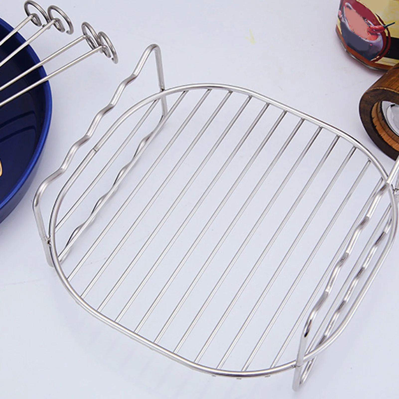Stainless Steel Airfryers Double Layer Rack Versatile Round Roasting Rack Grill Rack With Skewers Baking Tray AirFryers Holder