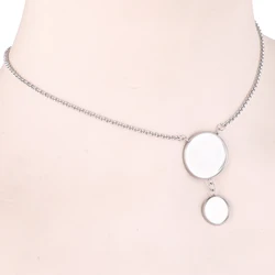 2pcs Stainless Steel 12mm 20mm Cabochon Pendant Base Setting Trays Diy Adjustable Chain Necklace Bezel Blanks For Jewelry Making