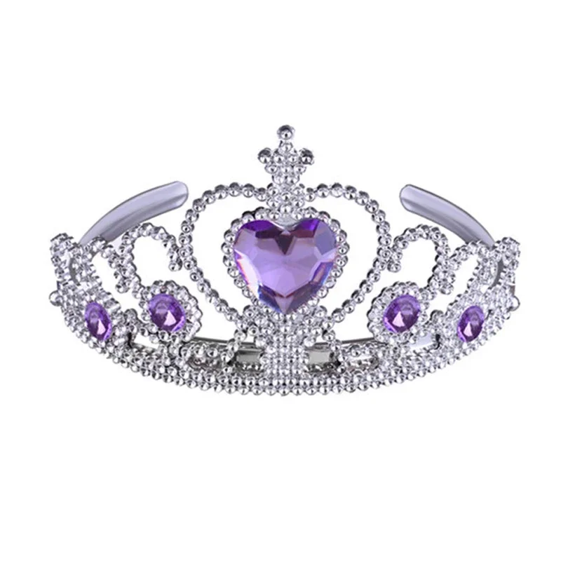 Lovely Purple Girls Plastic Hairband Rhinestone Princess Crown Headband Heart Birthday Tiara For Party Hair Accessories